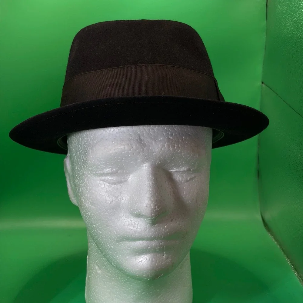 VTG Royal Stetson Black Fur Felt Fedora Hat USA Mens 7 5/8 USA Made New Orleans